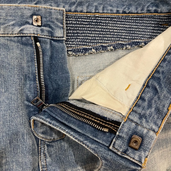 Balmain OG Distressed Moto Light Wash Blue Denim Jeans - Picture 13 of 14